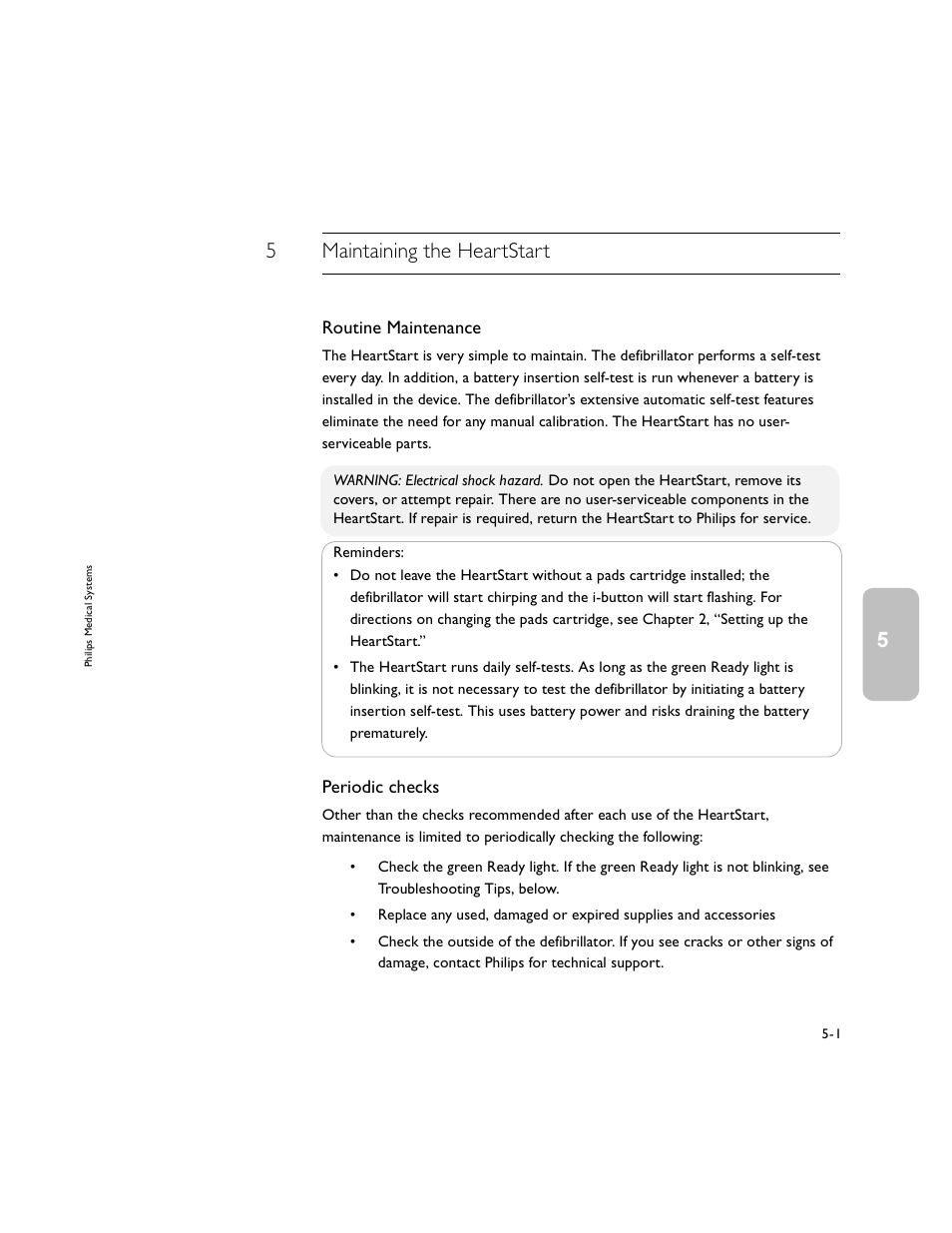 5maintaining the heartstart, Routine maintenance, Periodic checks | Philips M5066A User Manual | Page 29 / 70