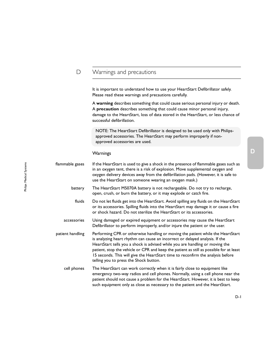 Dwarnings and precautions | Philips M5066A User Manual | Page 41 / 70