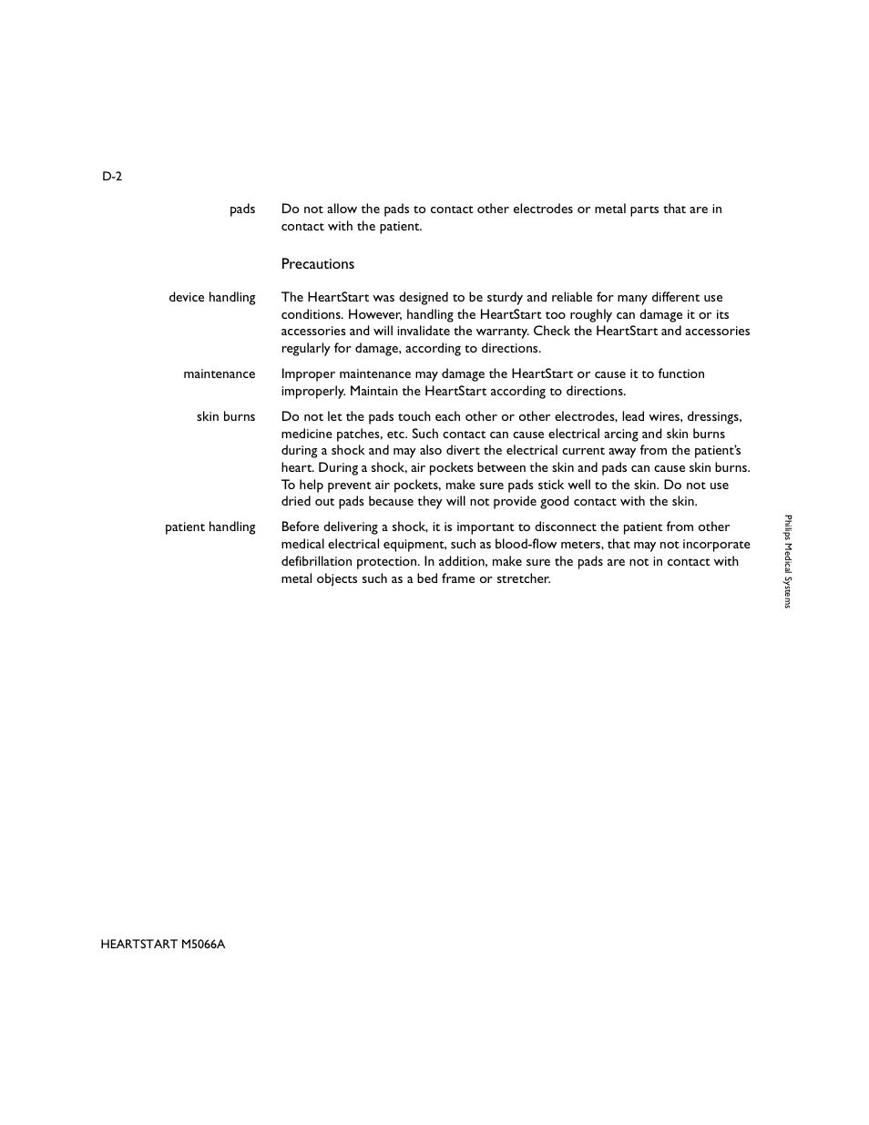 Precautions | Philips M5066A User Manual | Page 42 / 70