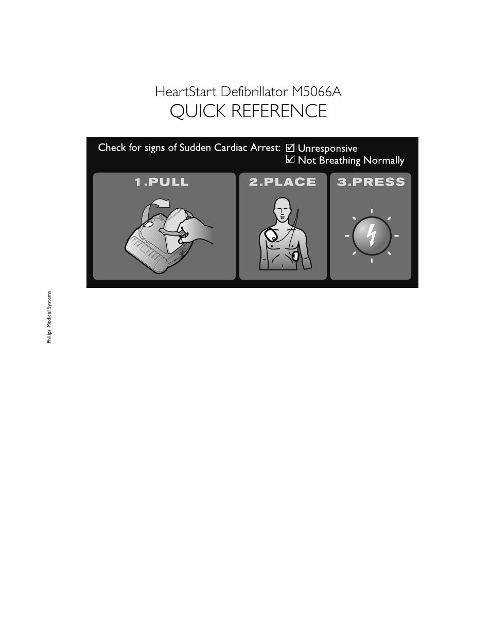 Quick reference, Heartstart defibrillator m5066a | Philips M5066A User Manual | Page 5 / 70