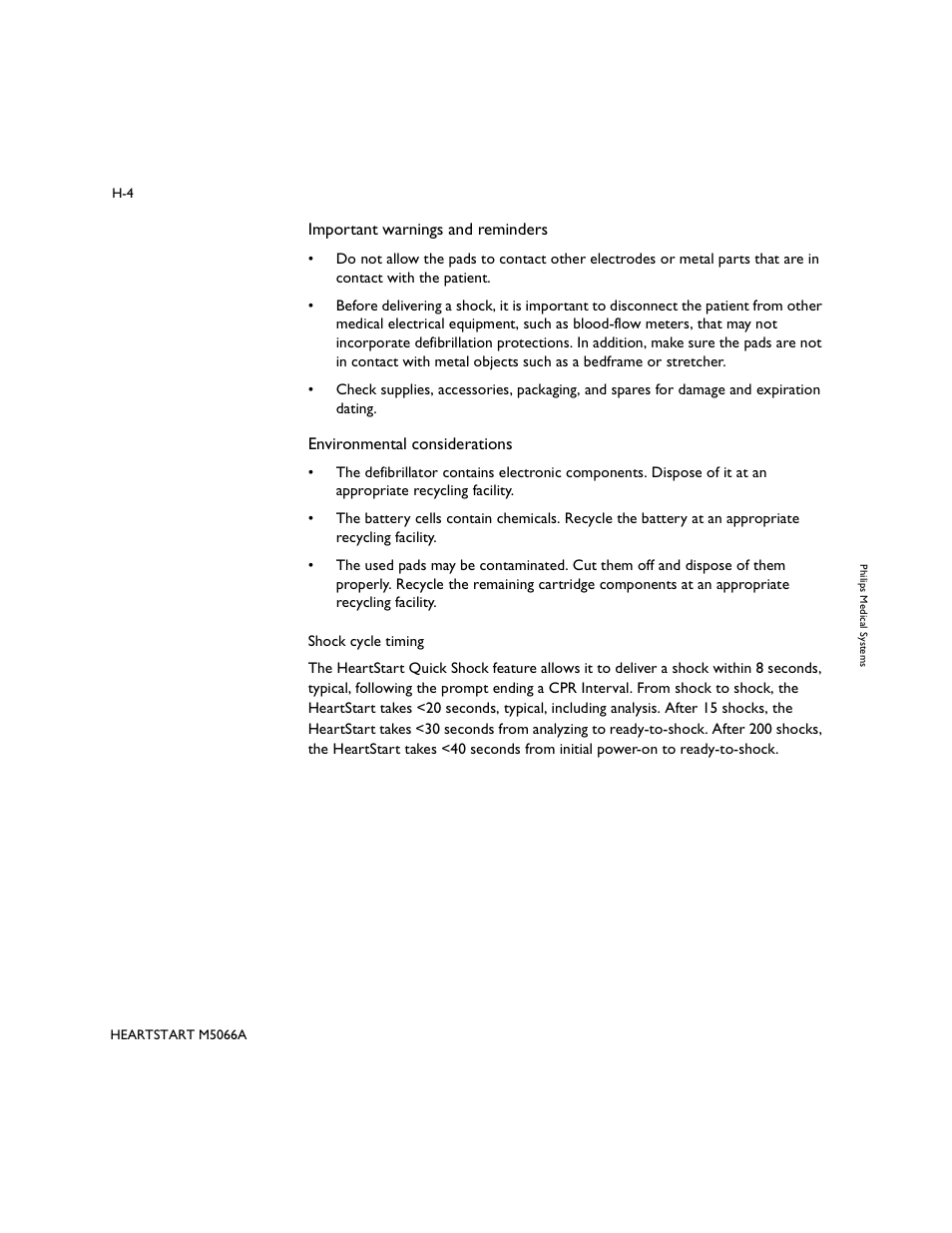 Important warnings and reminders, Environmental considerations | Philips M5066A User Manual | Page 64 / 70