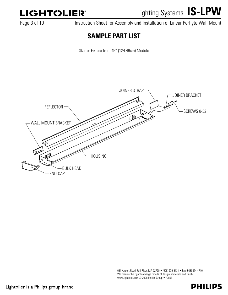 Is-lpw, Lighting systems, Sample part list | Philips IS-LPW User Manual | Page 3 / 10