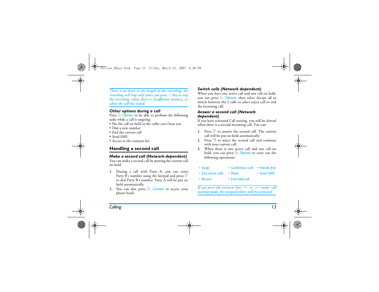Handling a second call | Philips CT9A9R User Manual | Page 14 / 93