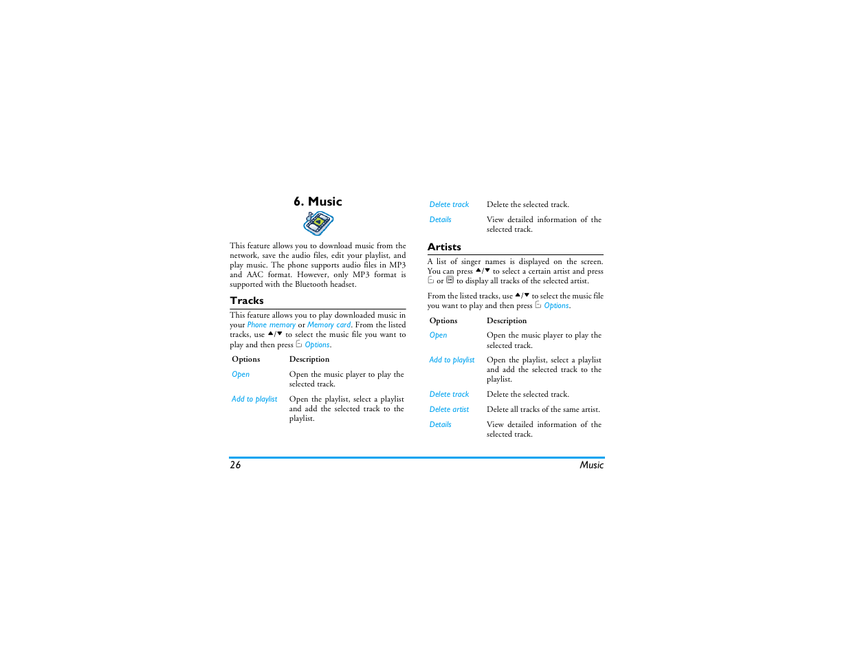 Music, Tracks, Artists | Philips CT9A9R User Manual | Page 27 / 93