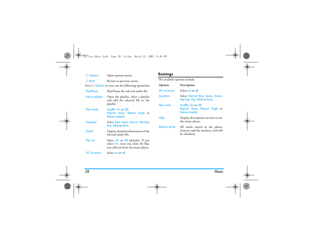 Settings | Philips CT9A9R User Manual | Page 29 / 93