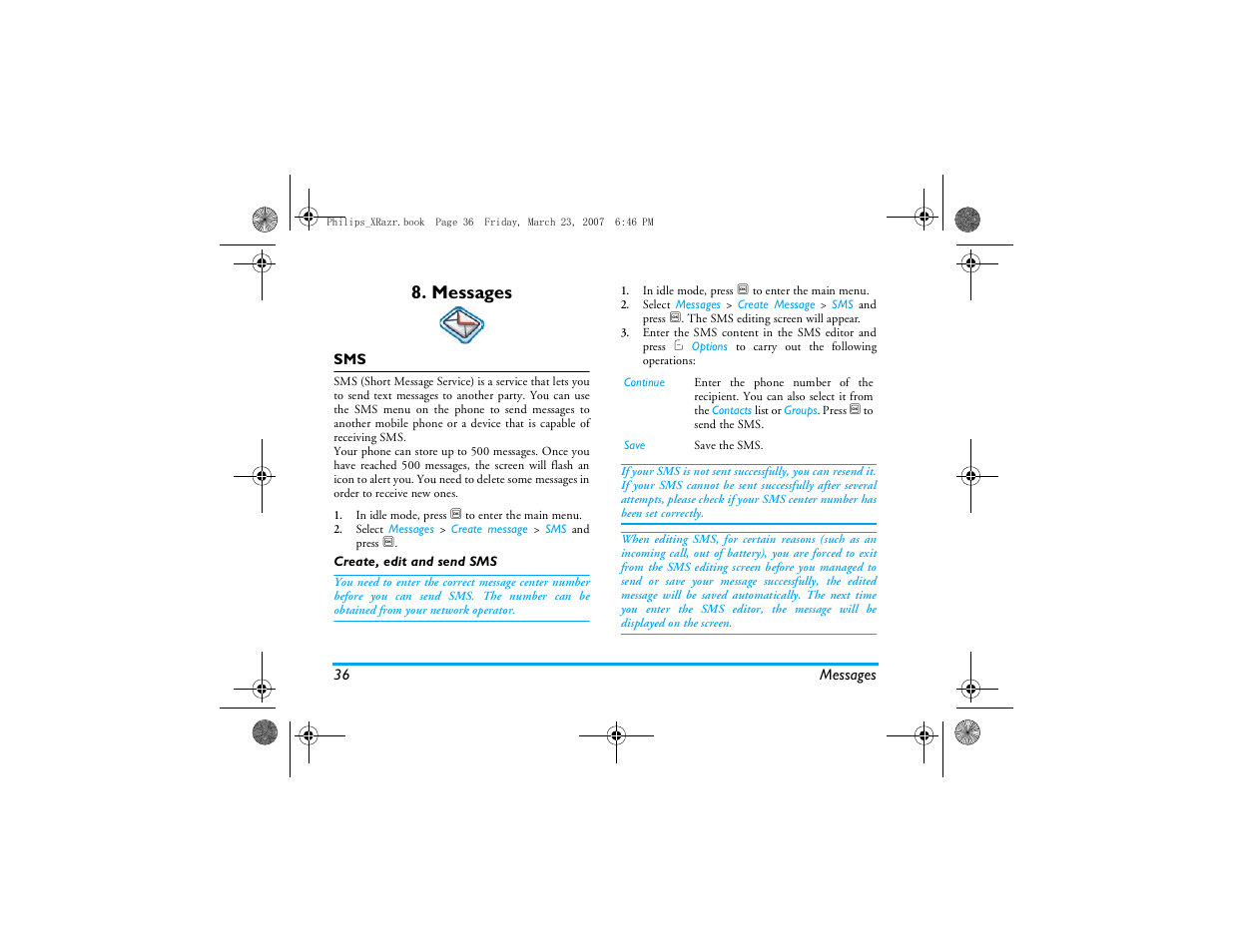 Messages | Philips CT9A9R User Manual | Page 37 / 93