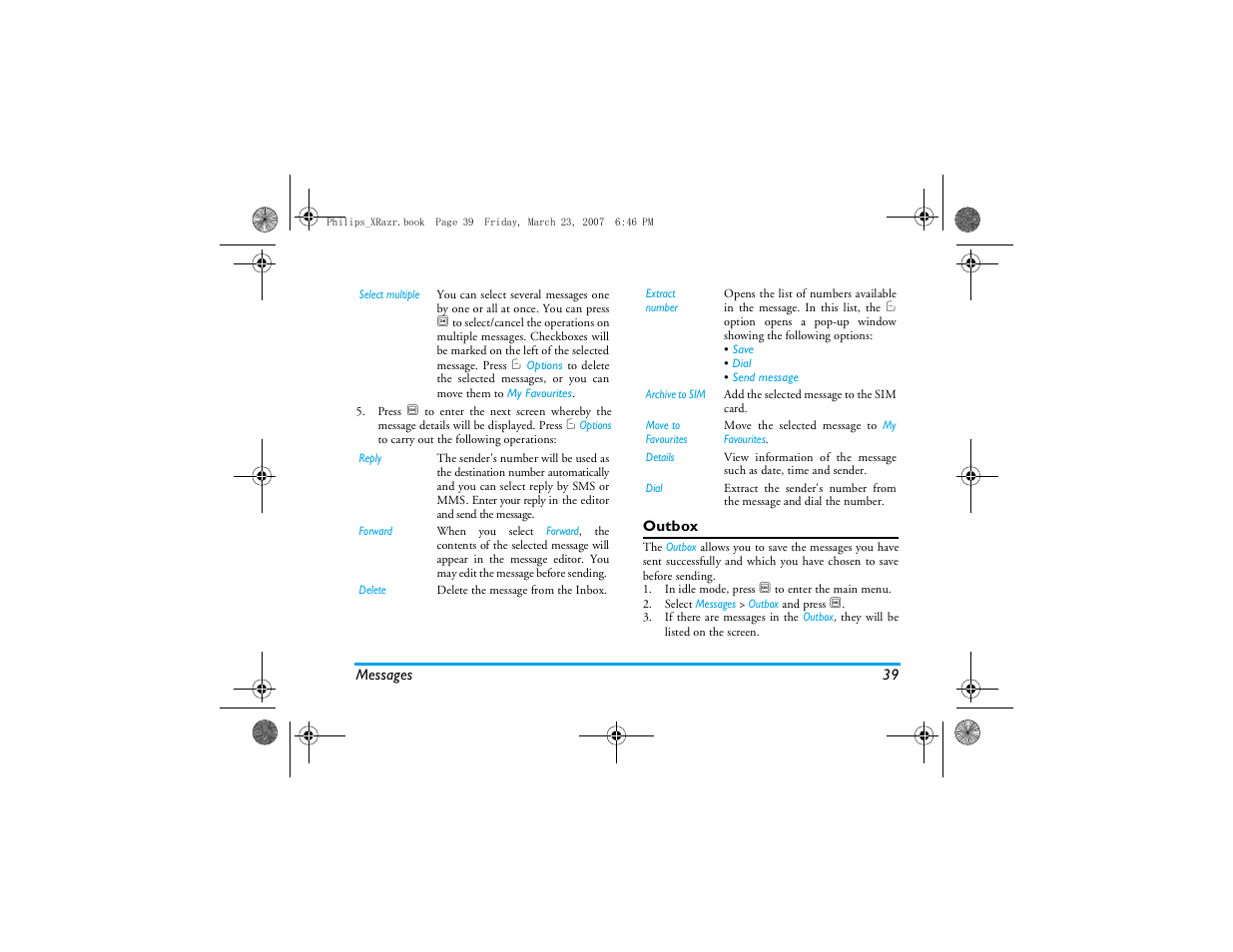 Outbox | Philips CT9A9R User Manual | Page 40 / 93