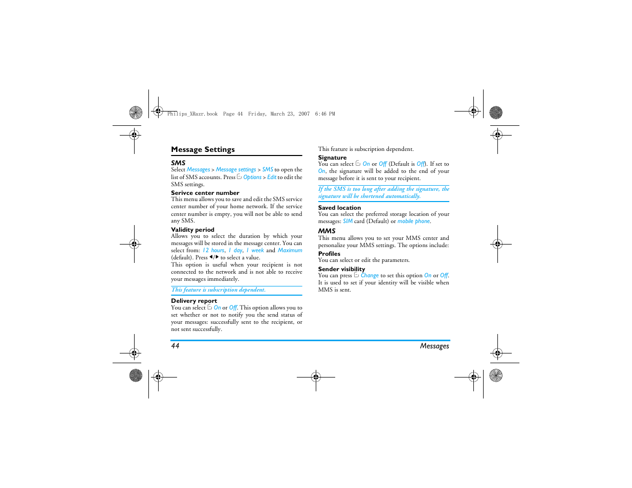 Message settings | Philips CT9A9R User Manual | Page 45 / 93
