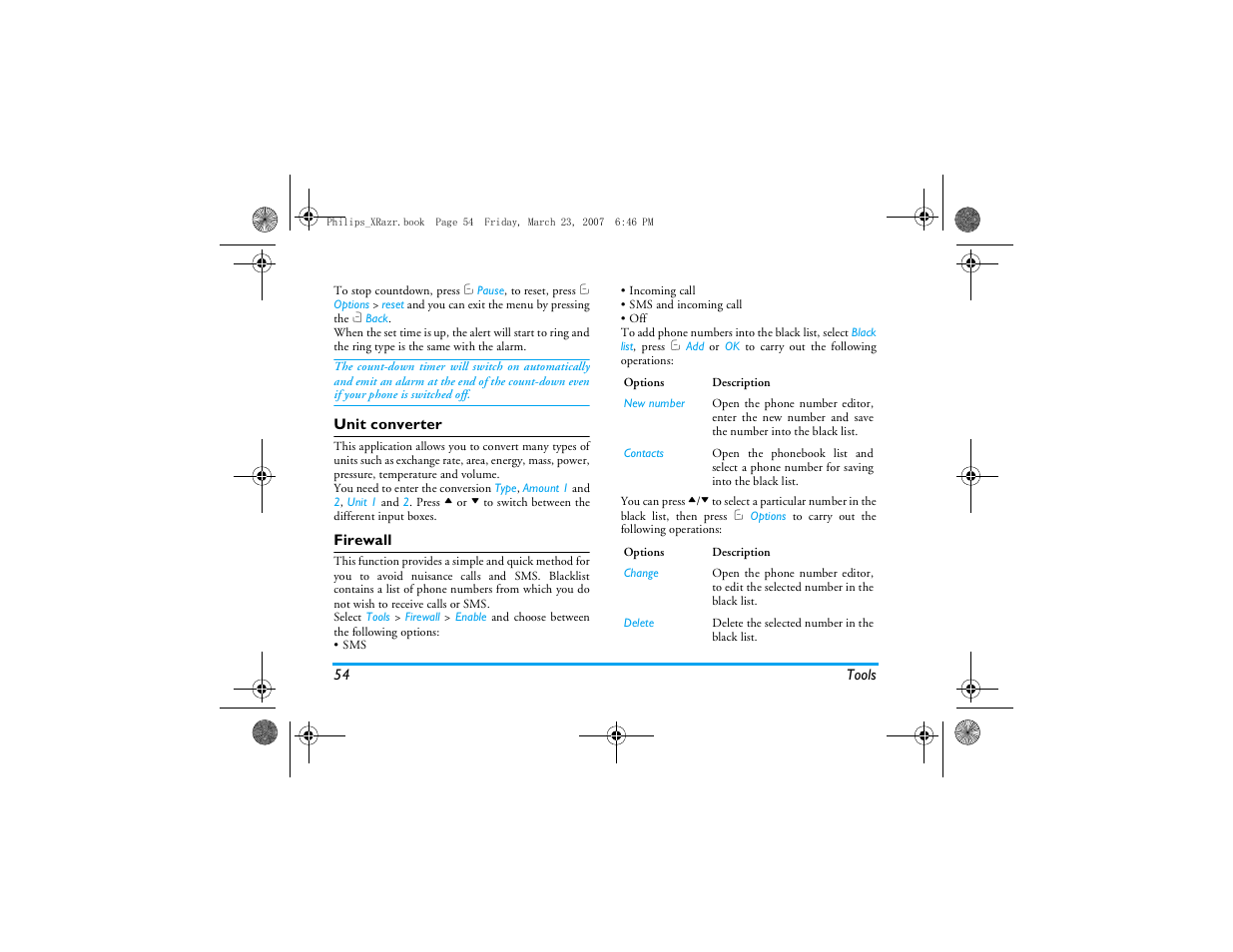 Unit converter, Firewall | Philips CT9A9R User Manual | Page 55 / 93