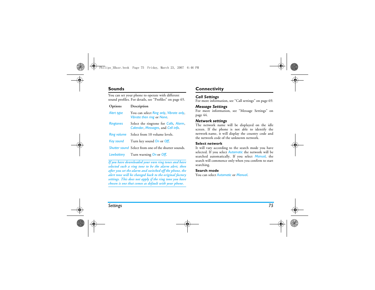 Sounds, Connectivity | Philips CT9A9R User Manual | Page 76 / 93