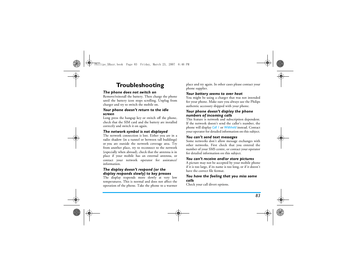 Troubleshooting | Philips CT9A9R User Manual | Page 84 / 93