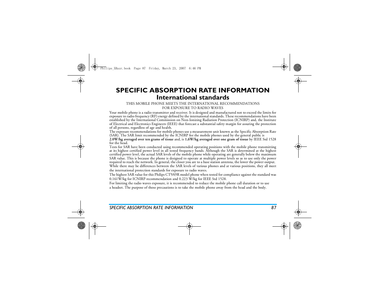 Specific absorption rate information | Philips CT9A9R User Manual | Page 88 / 93