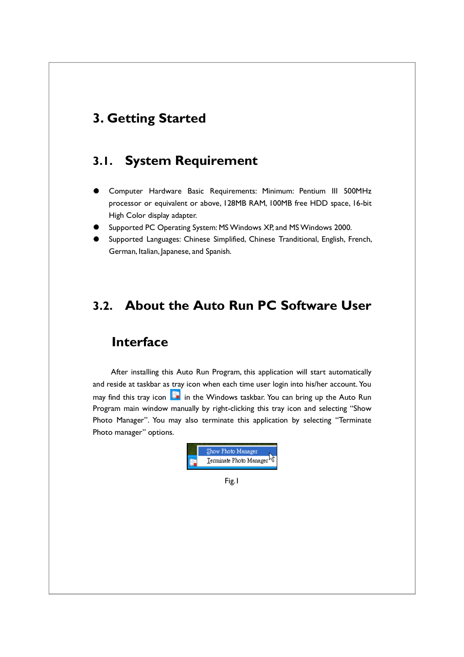 Getting started, System requirement, About the auto run pc software user interface | Philips 9FF2 User Manual | Page 4 / 16