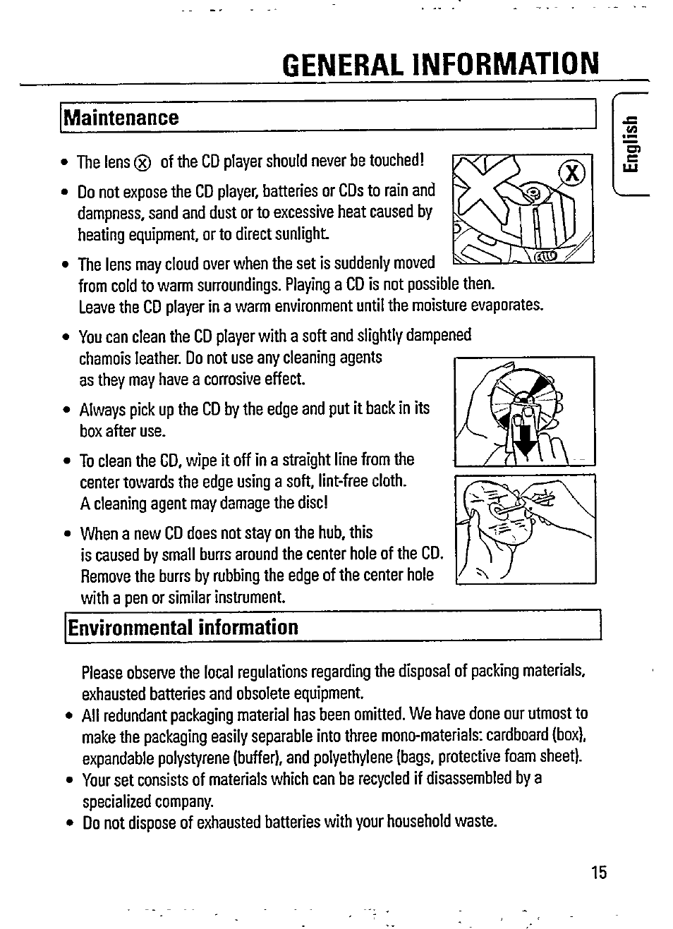 General information, Maintenance, Environmental information | Philips AZ 7466 User Manual | Page 15 / 20