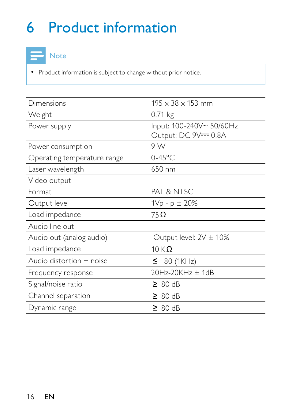 6 product information, 6 product, Information | Philips PD7010 User Manual | Page 15 / 18