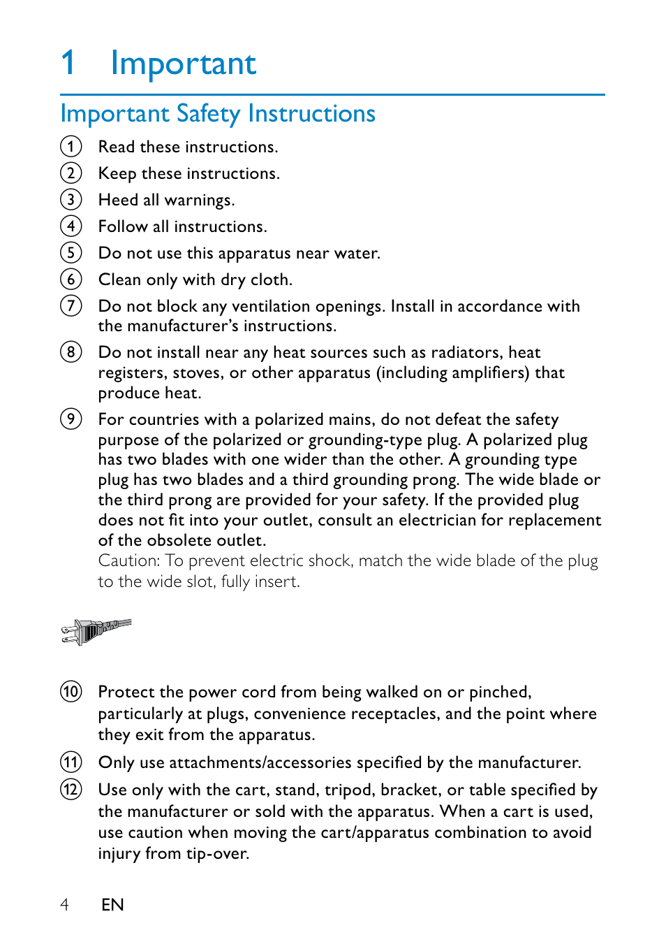 1 important, Important safety instructions | Philips PD7010 User Manual | Page 3 / 18