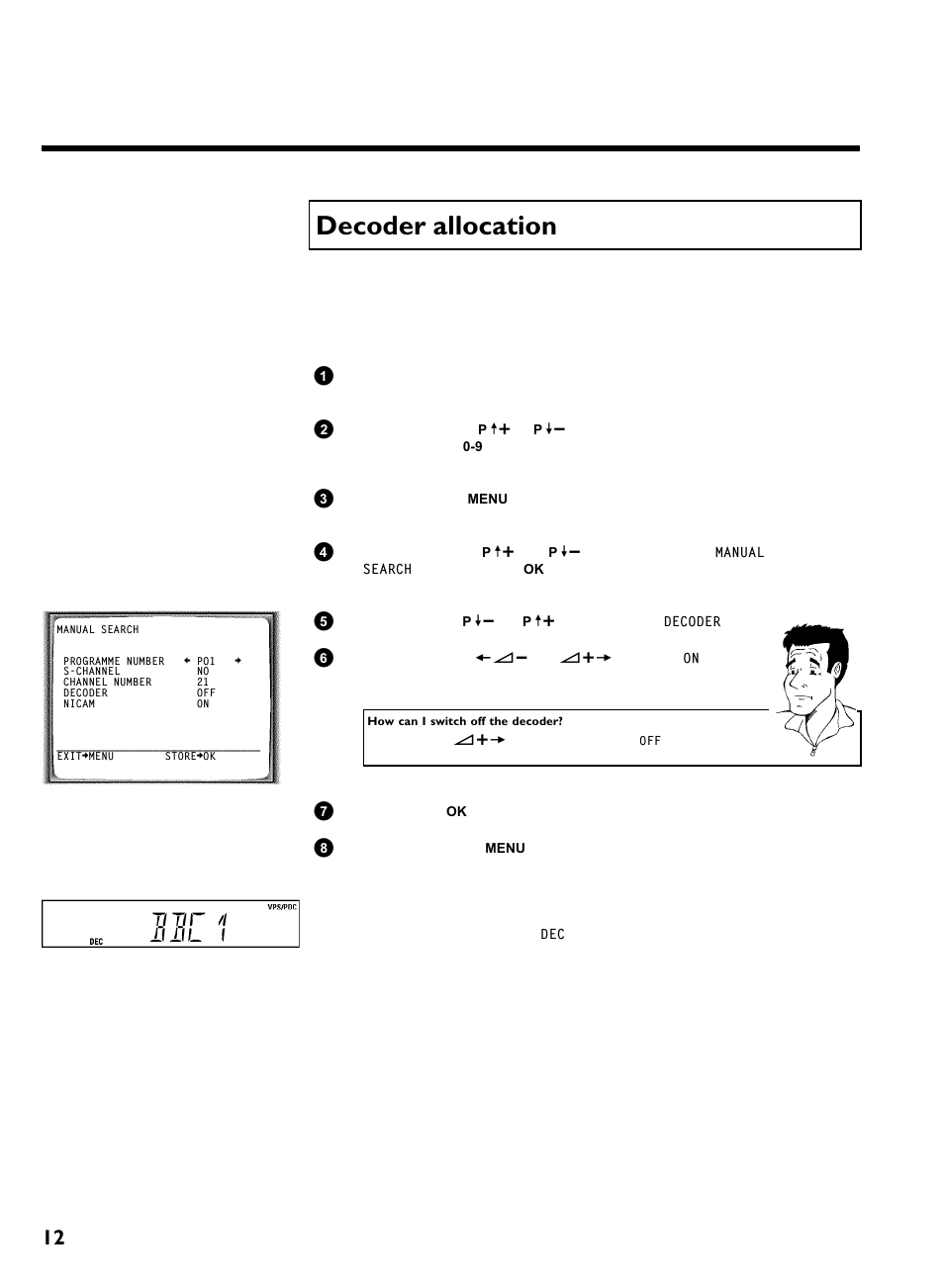 Decoder allocation, Bbc1, Installing your video recording | Philips VR570 User Manual | Page 16 / 54