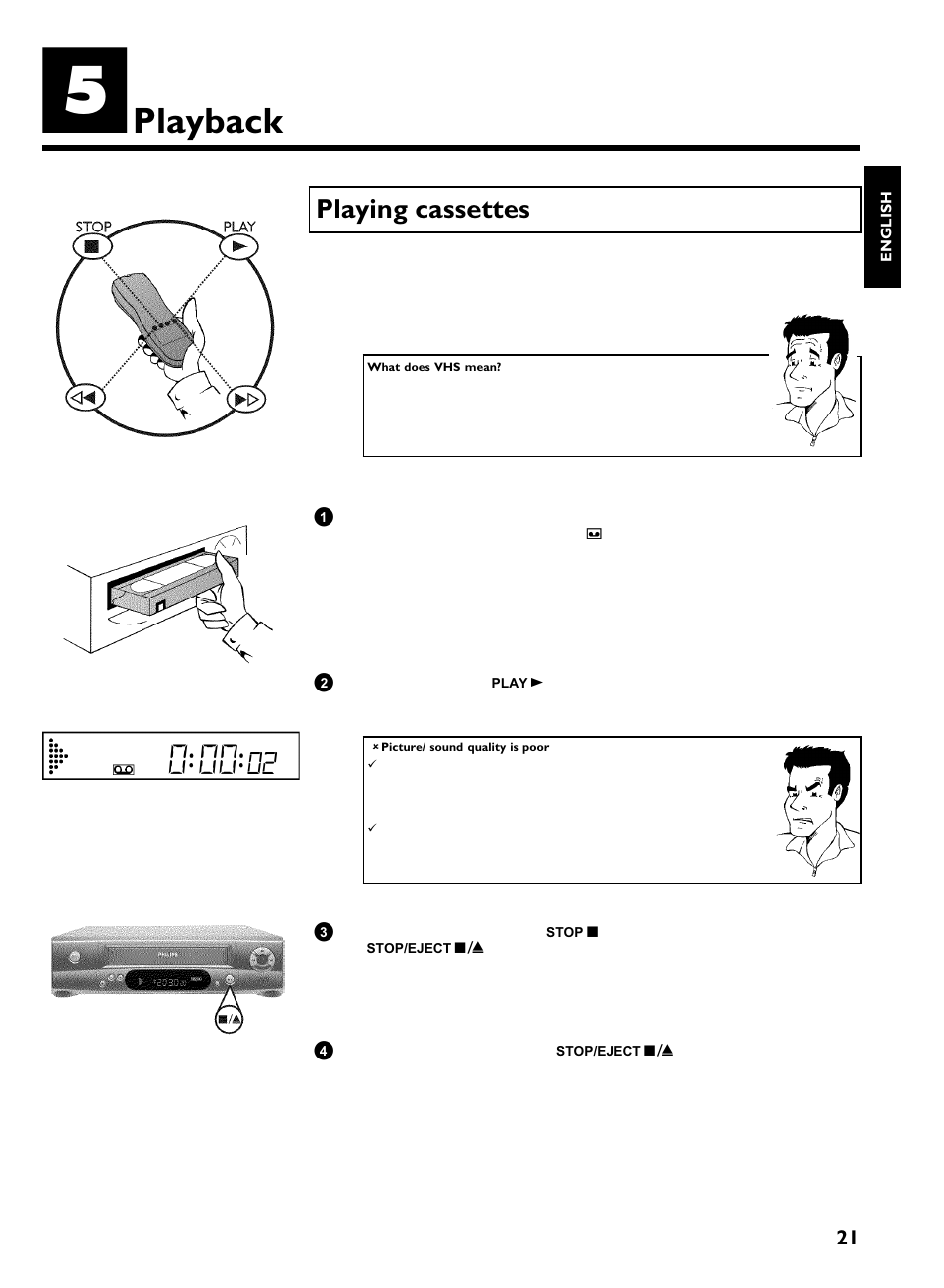 Playback, Playing cassettes | Philips VR570 User Manual | Page 25 / 54