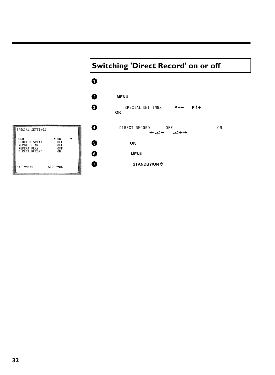 Switching 'direct record' on or off, Manual recording | Philips VR570 User Manual | Page 36 / 54