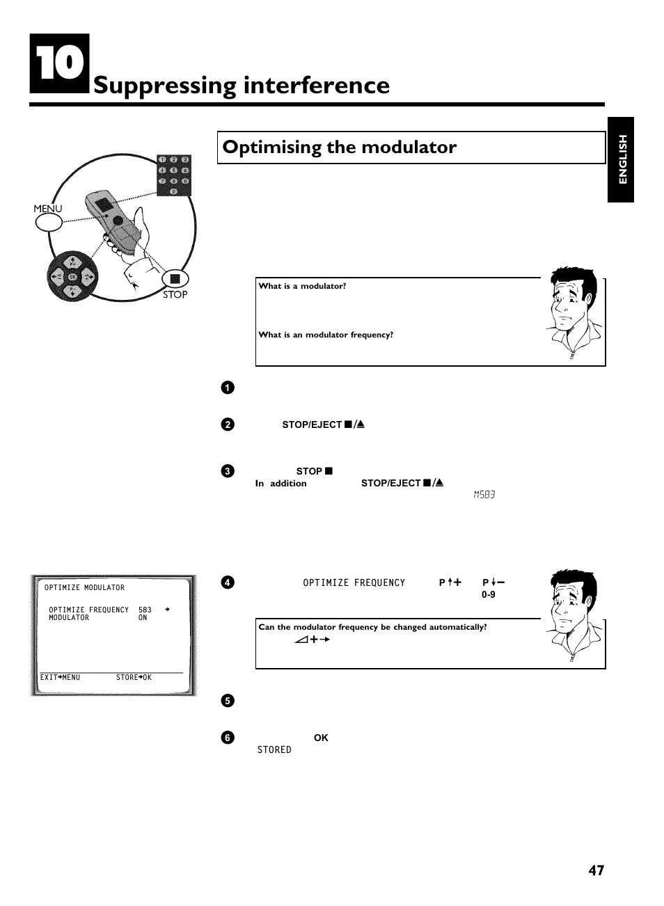 Suppressing interference, Optimising the modulator | Philips VR570 User Manual | Page 51 / 54