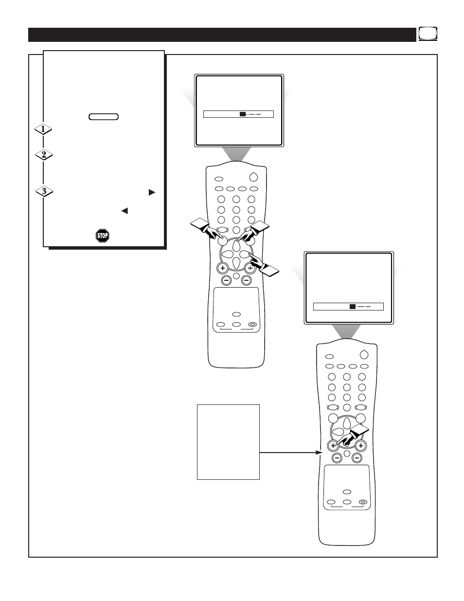 Tv v, Sing the, Olume | Ontrol, Or 1 3 2 1, Button to decrease the sound | Philips 13PT30L User Manual | Page 35 / 44