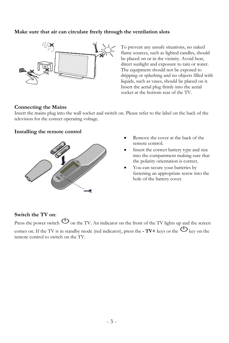 Connecting the mains, Installing the remote control | Philips 20HF User Manual | Page 3 / 24