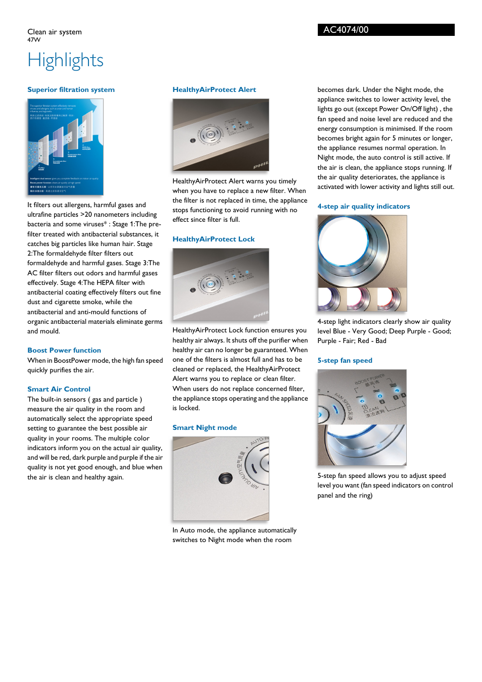 Highlights | Philips AC4074 User Manual | Page 2 / 3
