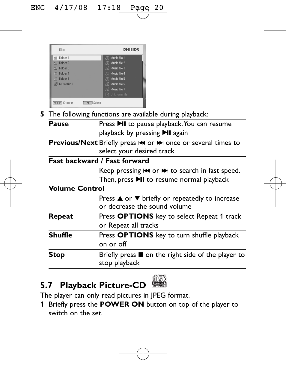 7 playback picture-cd | Philips PET831/05 User Manual | Page 20 / 29