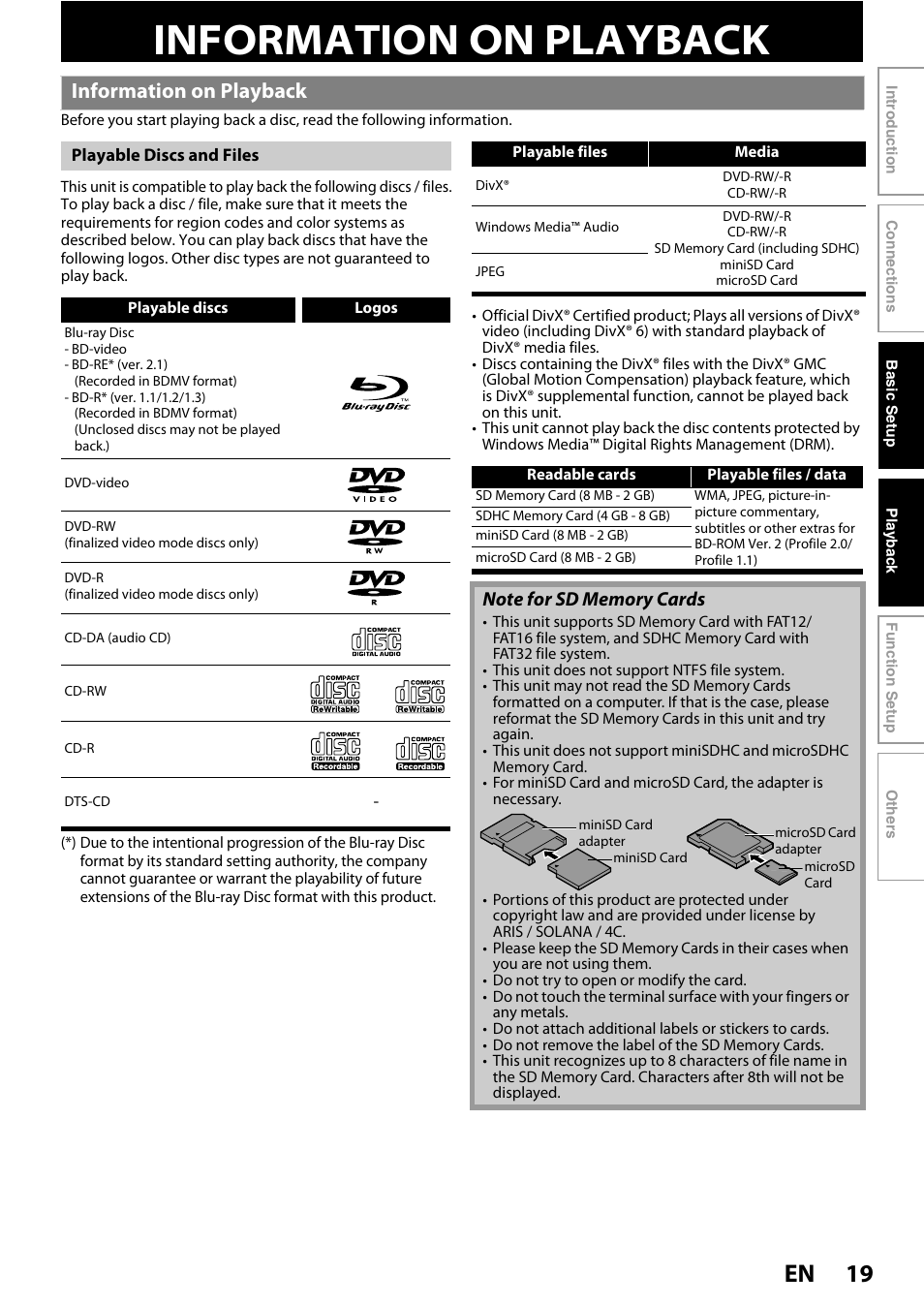 Playback, Information on playback, 19 en | Philips BDP5012/F7 User Manual | Page 19 / 56