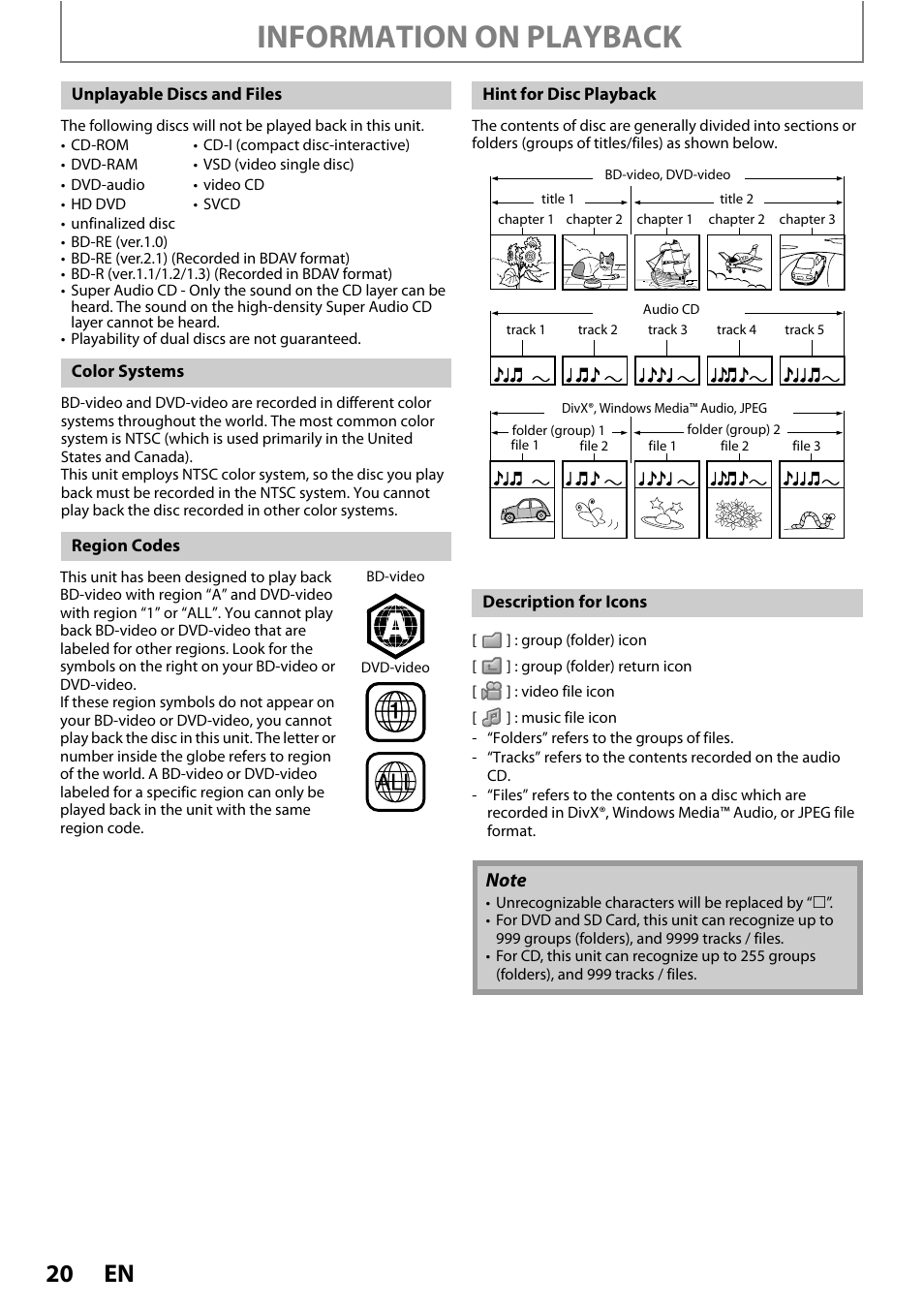 Information on playback | Philips BDP5012/F7 User Manual | Page 20 / 56