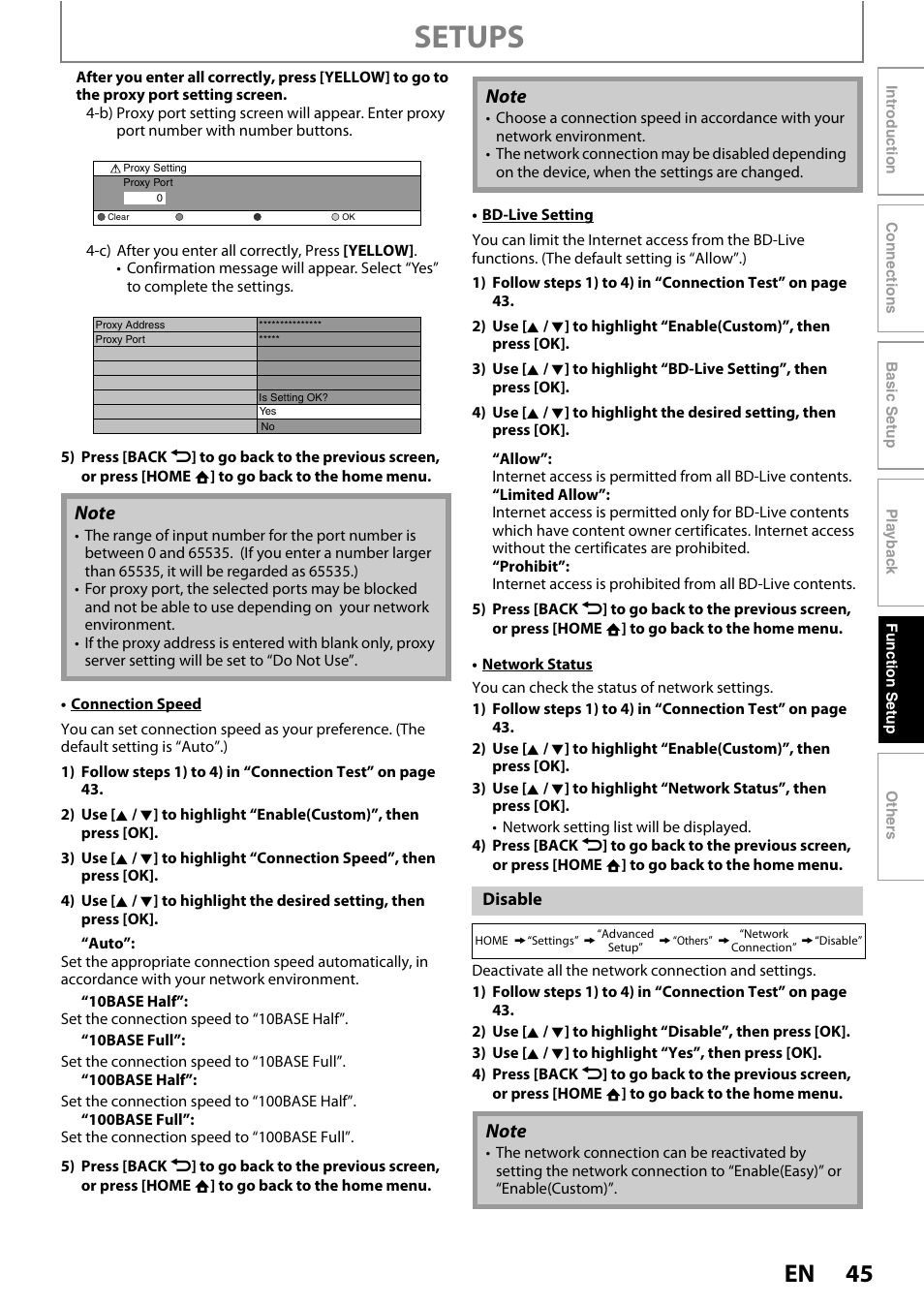 Setups | Philips BDP5012/F7 User Manual | Page 45 / 56