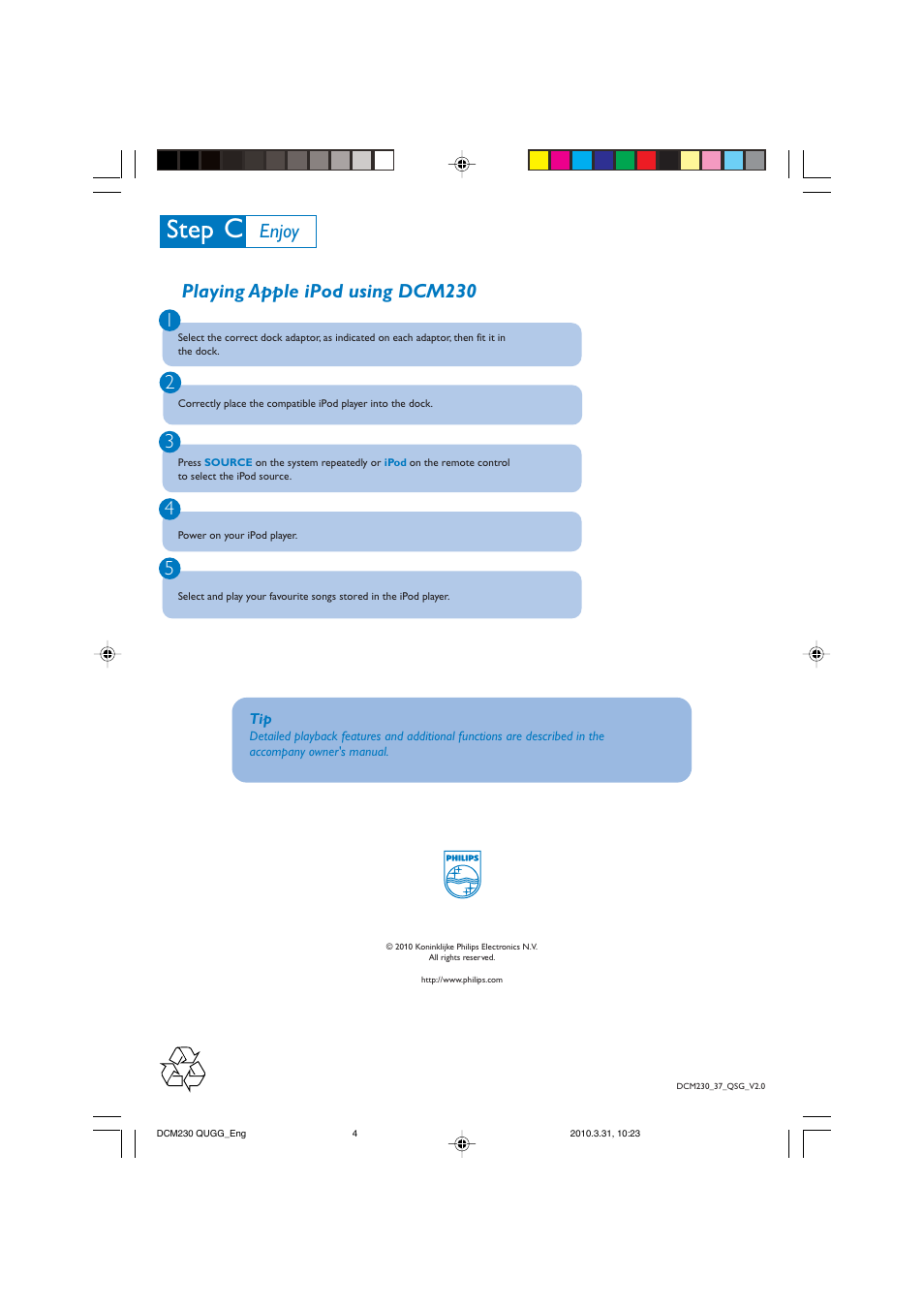 Enjoy | Philips DCM230 User Manual | Page 4 / 4