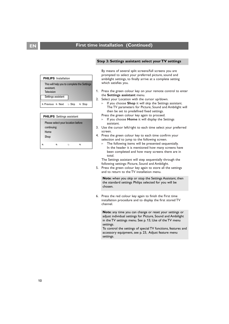 First time installation (continued) en | Philips 42PF9641D/10 User Manual | Page 10 / 65