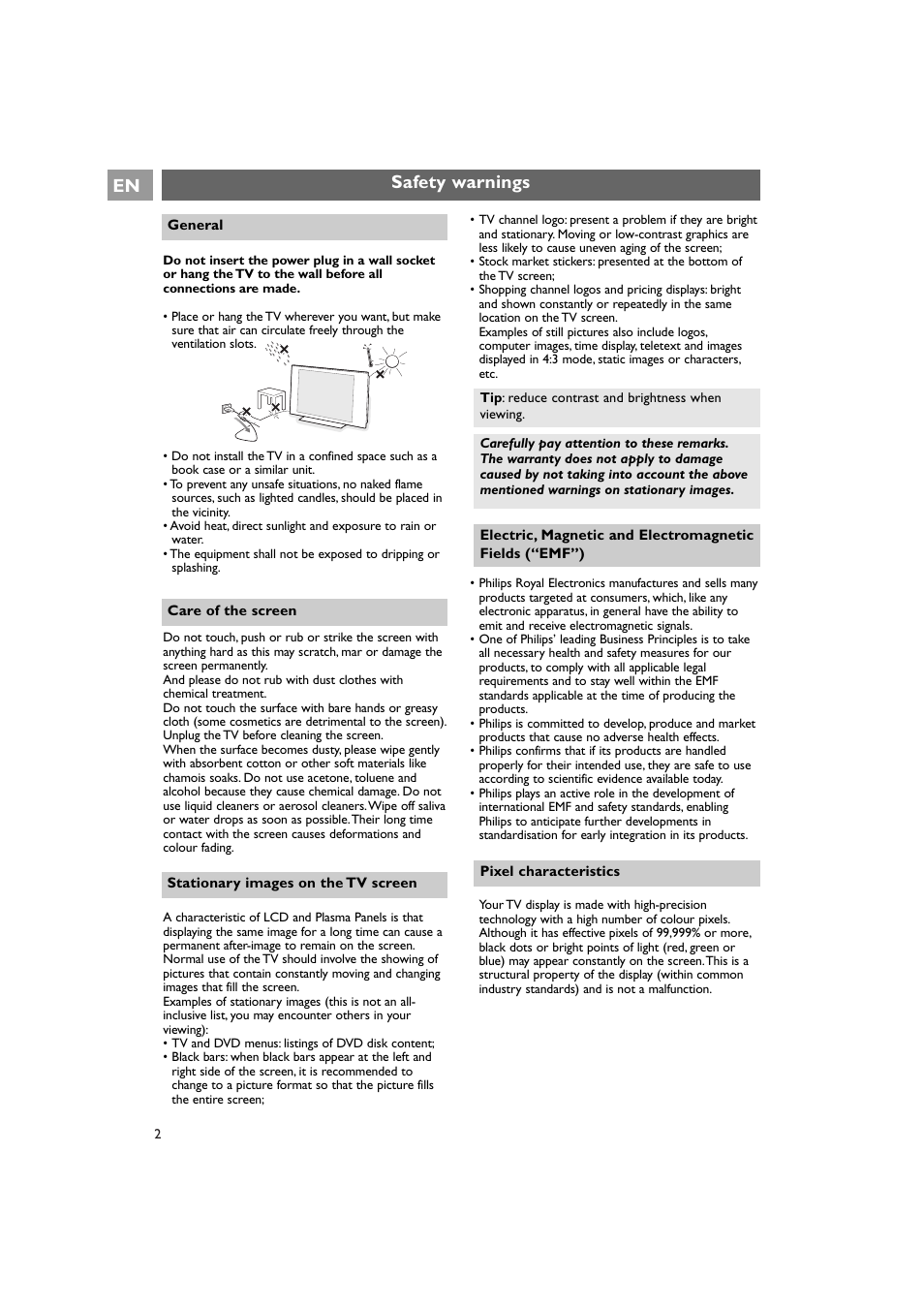 En safety warnings | Philips 42PF9641D/10 User Manual | Page 2 / 65