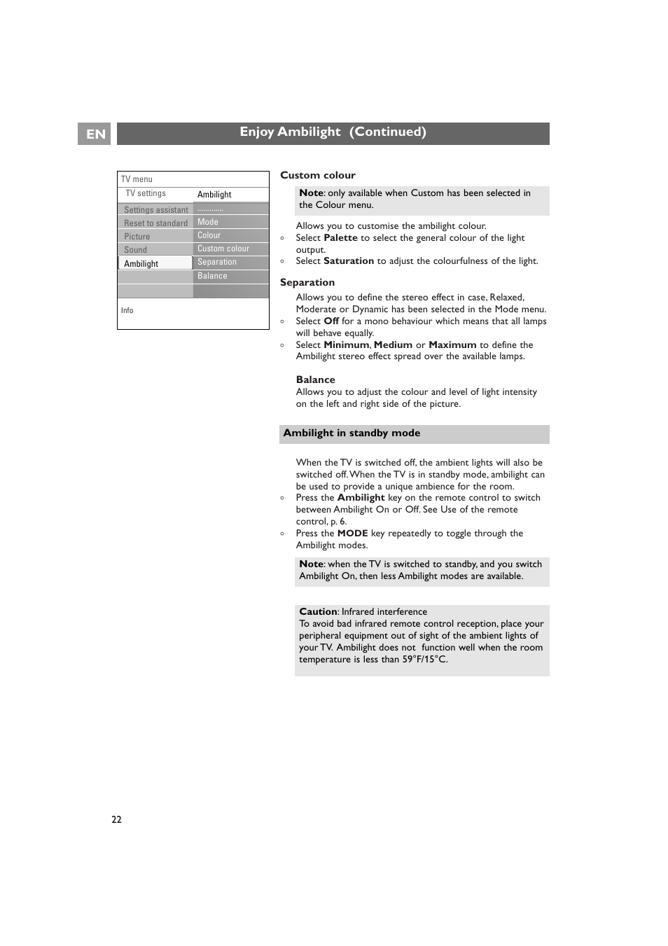 Enjoy ambilight (continued) en | Philips 42PF9641D/10 User Manual | Page 22 / 65