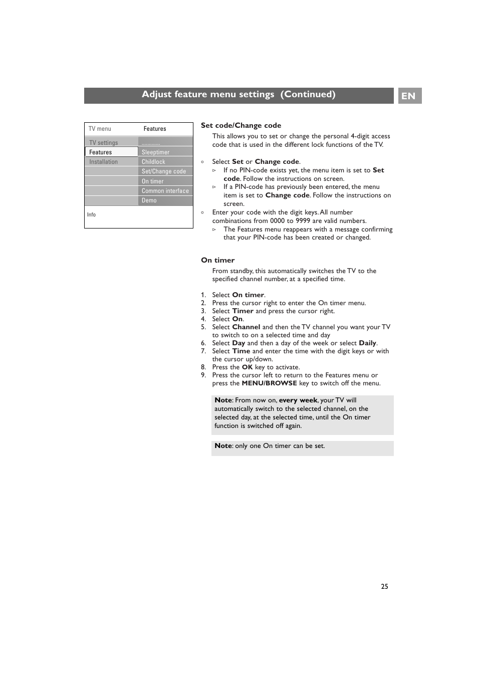 Adjust feature menu settings (continued) en | Philips 42PF9641D/10 User Manual | Page 25 / 65