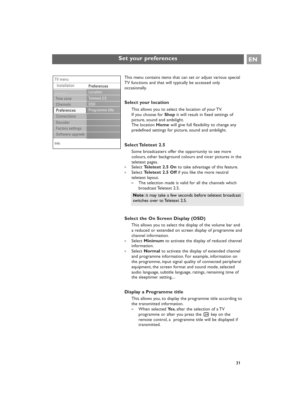 Set your preferences en | Philips 42PF9641D/10 User Manual | Page 31 / 65