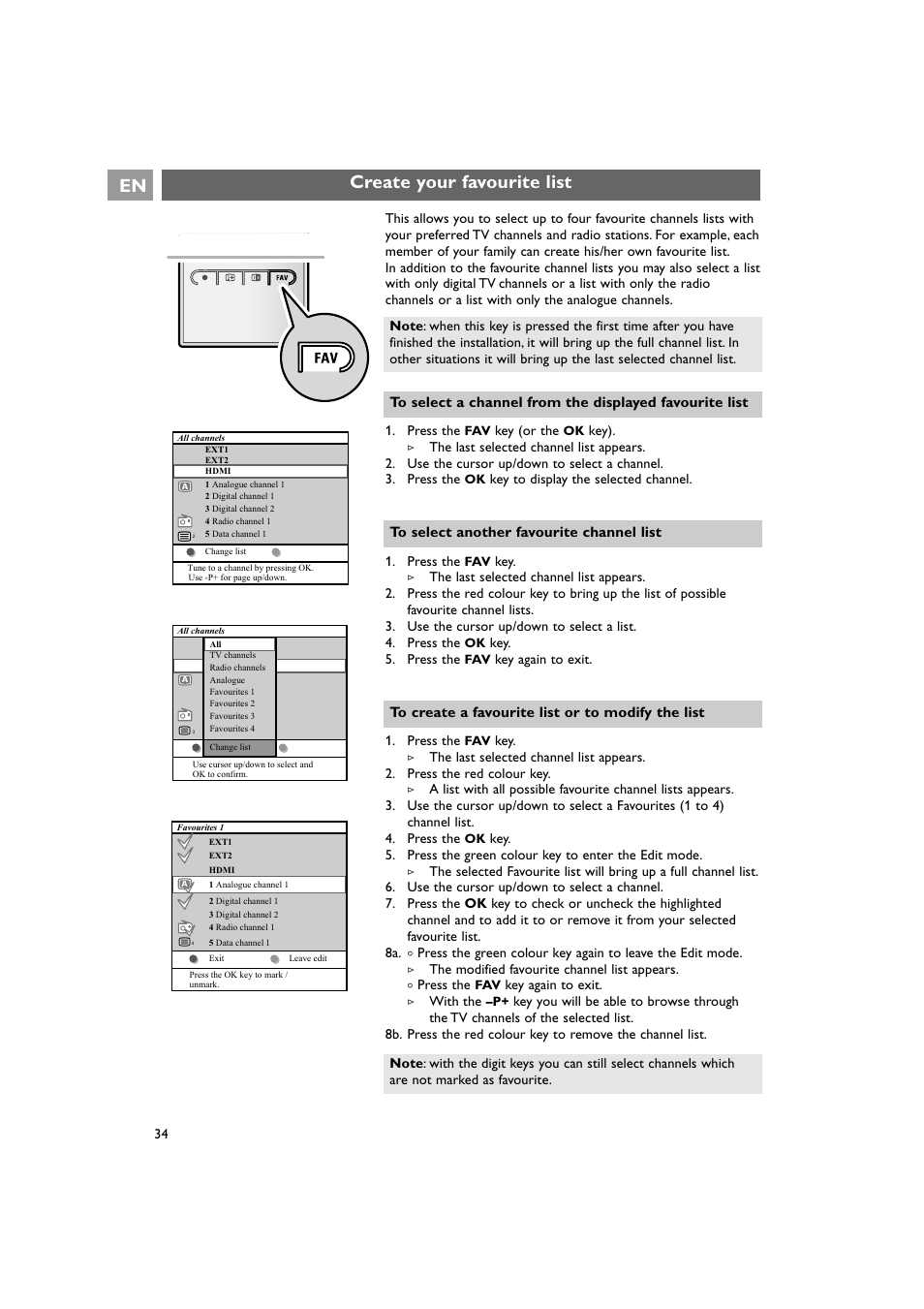 Create your favourite list en | Philips 42PF9641D/10 User Manual | Page 34 / 65