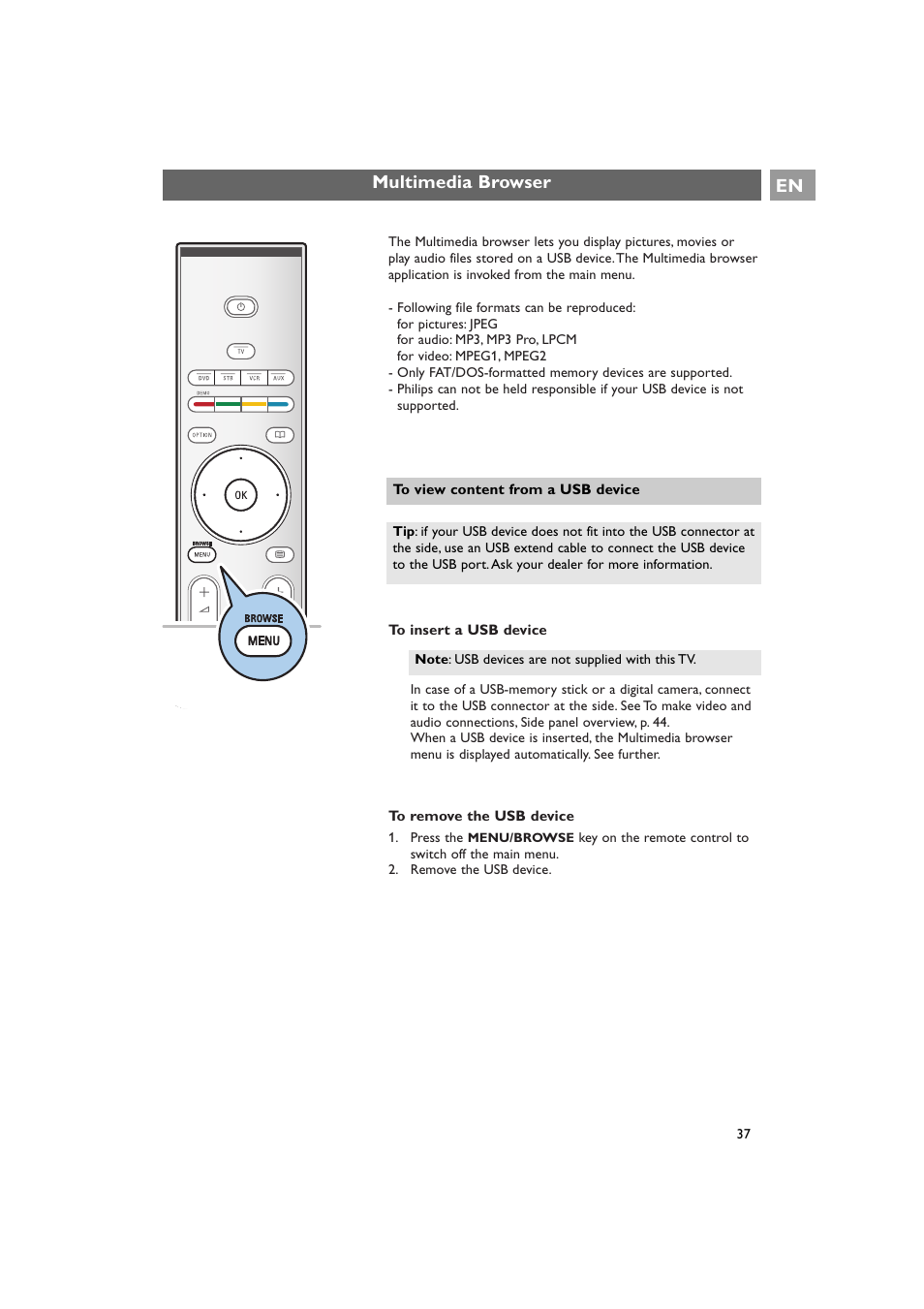 Multimedia browser en | Philips 42PF9641D/10 User Manual | Page 37 / 65