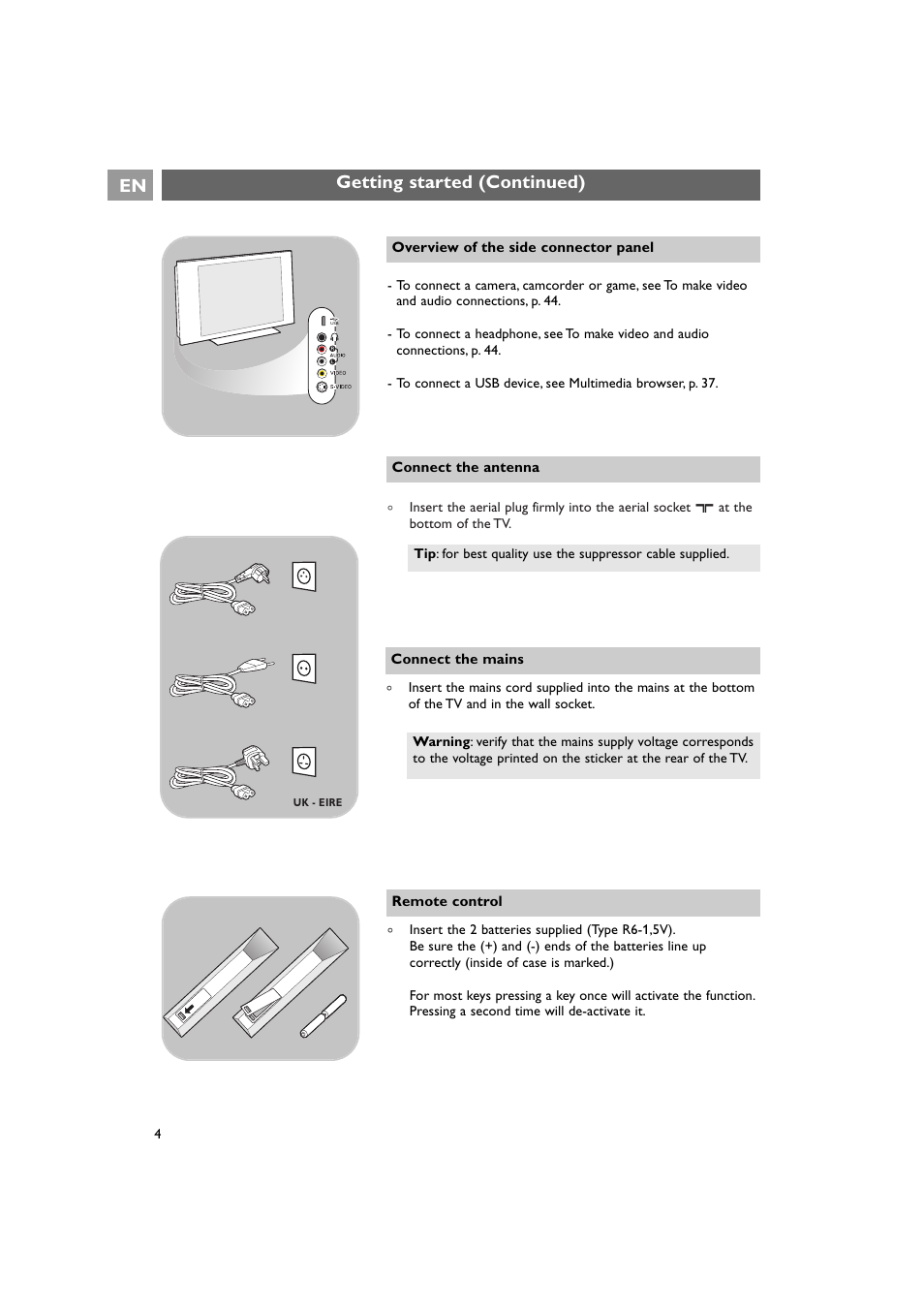 Getting started (continued) en | Philips 42PF9641D/10 User Manual | Page 4 / 65