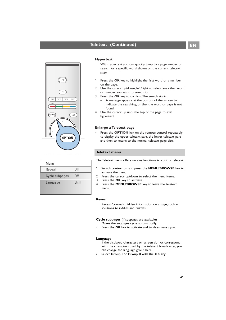 Teletext (continued) en | Philips 42PF9641D/10 User Manual | Page 41 / 65