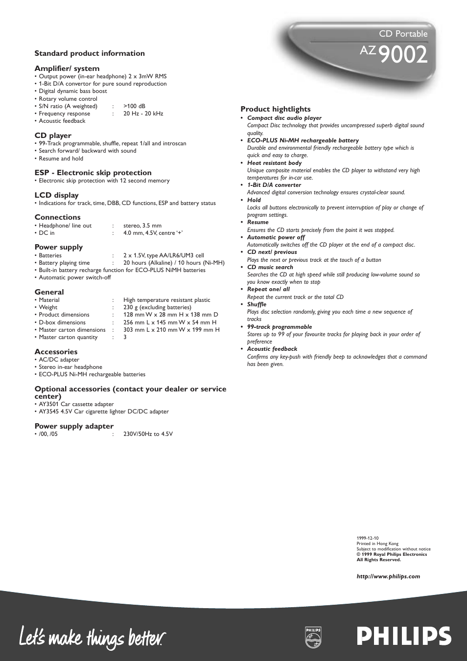 Cd portable | Philips 12ESP AZ9002 User Manual | Page 2 / 2