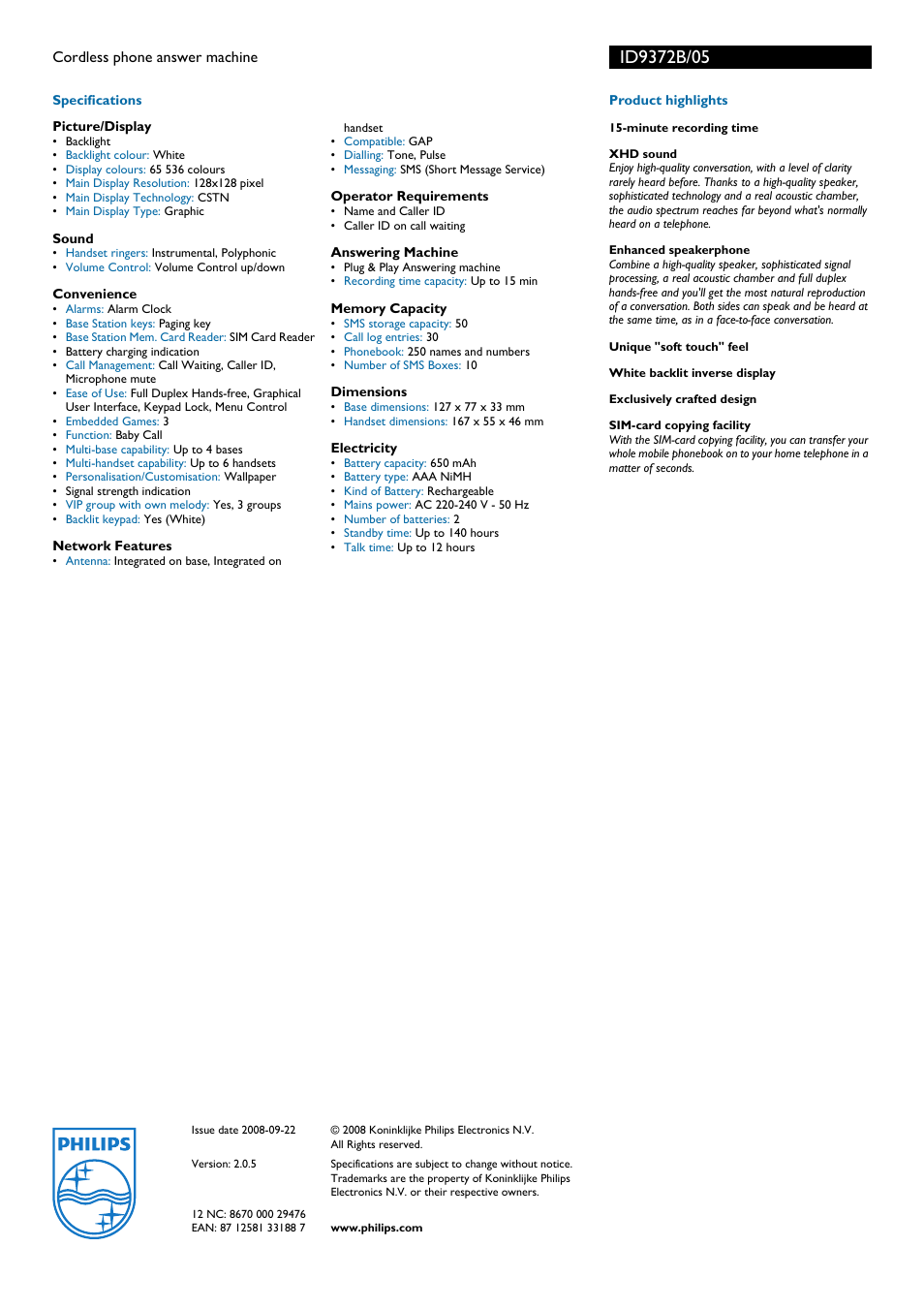 Philips ID9372B User Manual | Page 2 / 2