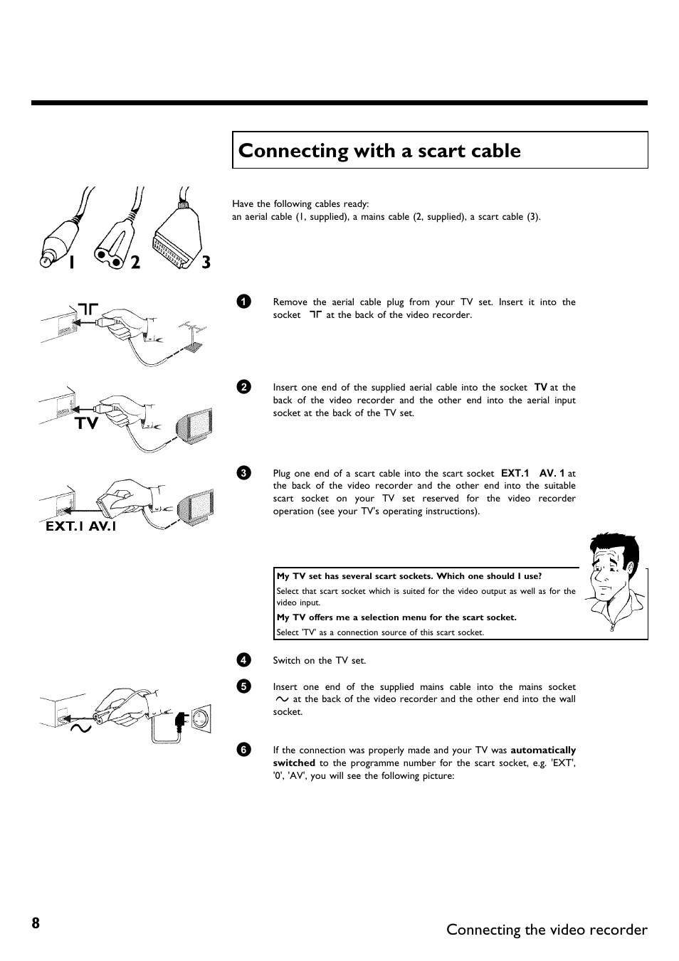 Connecting with a scart cable, Connecting the video recorder | Philips DVR User Manual | Page 12 / 51