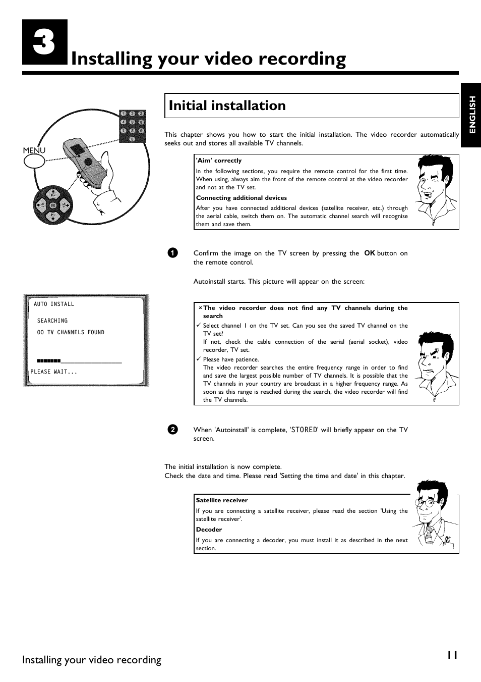 Installing your video recording, Initial installation | Philips DVR User Manual | Page 15 / 51