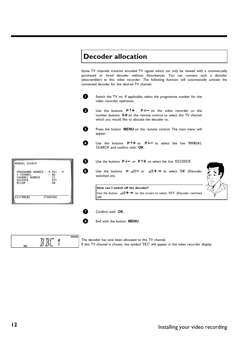 Decoder allocation, Bbc1, Installing your video recording | Philips DVR User Manual | Page 16 / 51