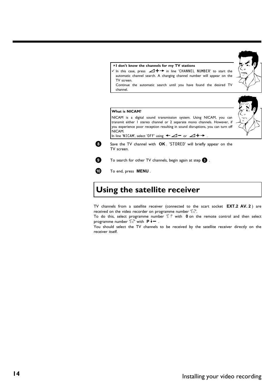 Using the satellite receiver, Installing your video recording | Philips DVR User Manual | Page 18 / 51