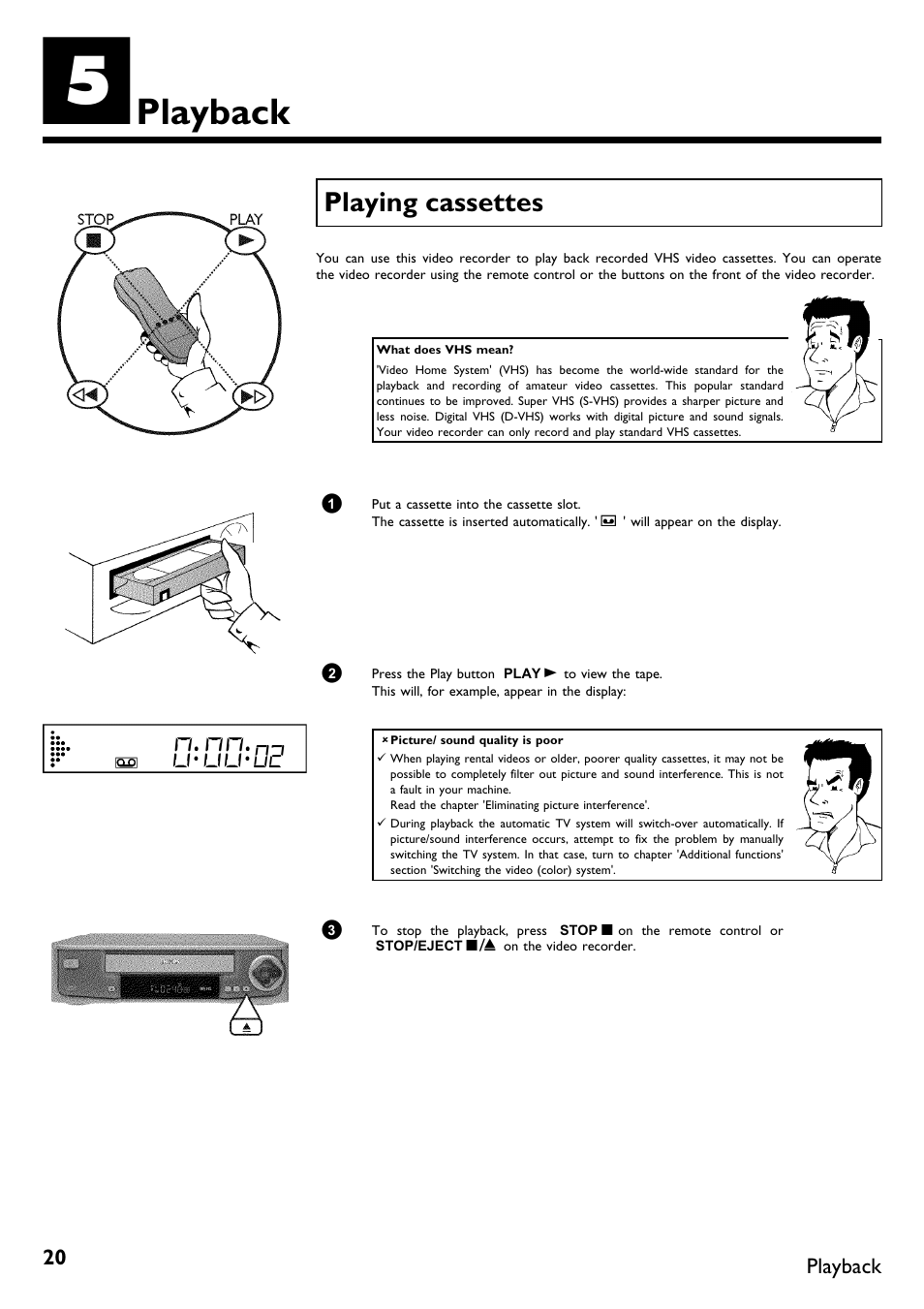 Playback, Playing cassettes | Philips DVR User Manual | Page 24 / 51