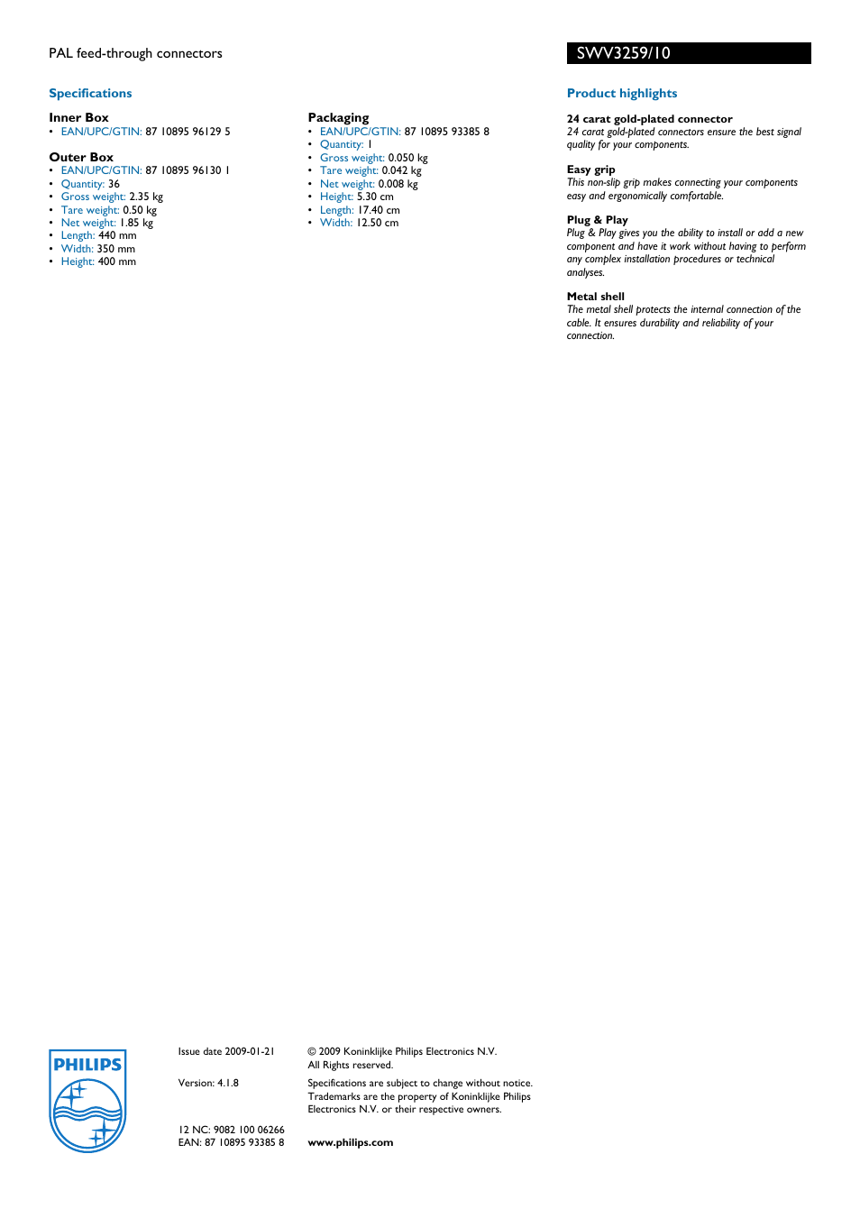 Philips SWV3259 User Manual | Page 2 / 2