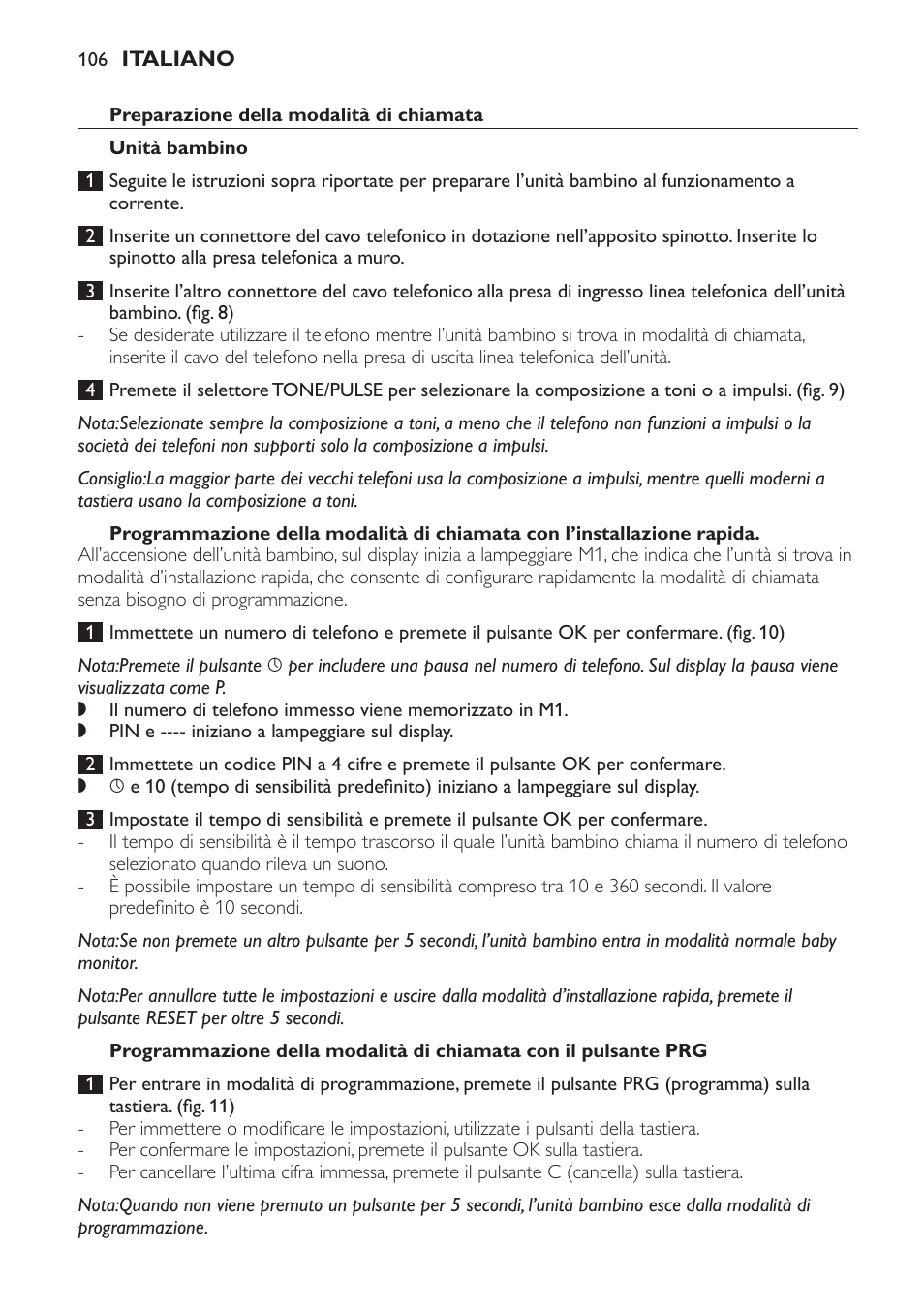 Preparazione della modalità di chiamata, Unità bambino | Philips SCD 469 User Manual | Page 106 / 188